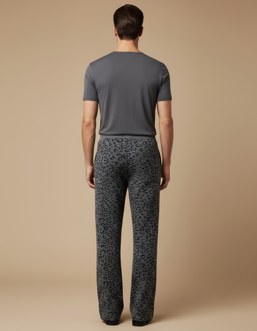 Pantalon Léopard Gris Évasé Motif Animal Homme - Maille - vue 2