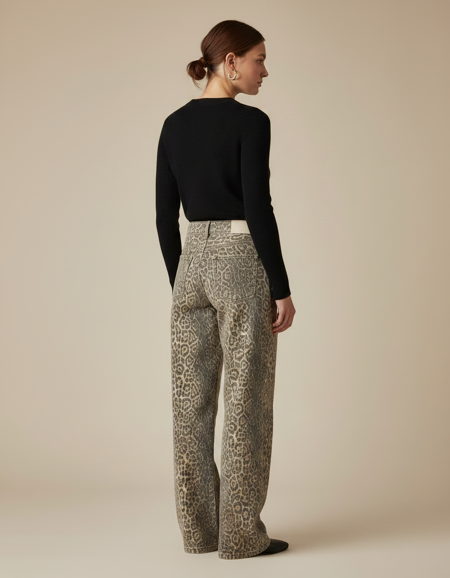 Pantalon Large Fluide Leopard - Imprimé Jean - vue 2