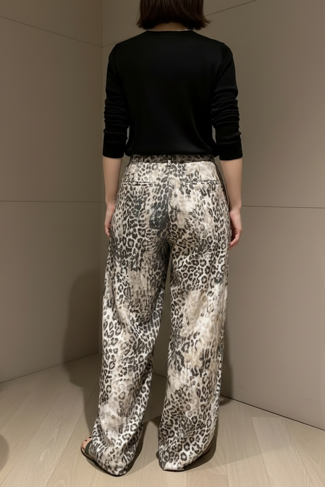Pantalon Léopard Fluide Ample Imprimé Animal Décontracté - Viscose - vue 2