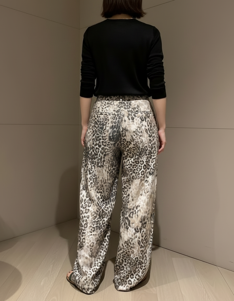 Pantalon Léopard Fluide Ample Imprimé Animal Décontracté - Viscose - vue 2