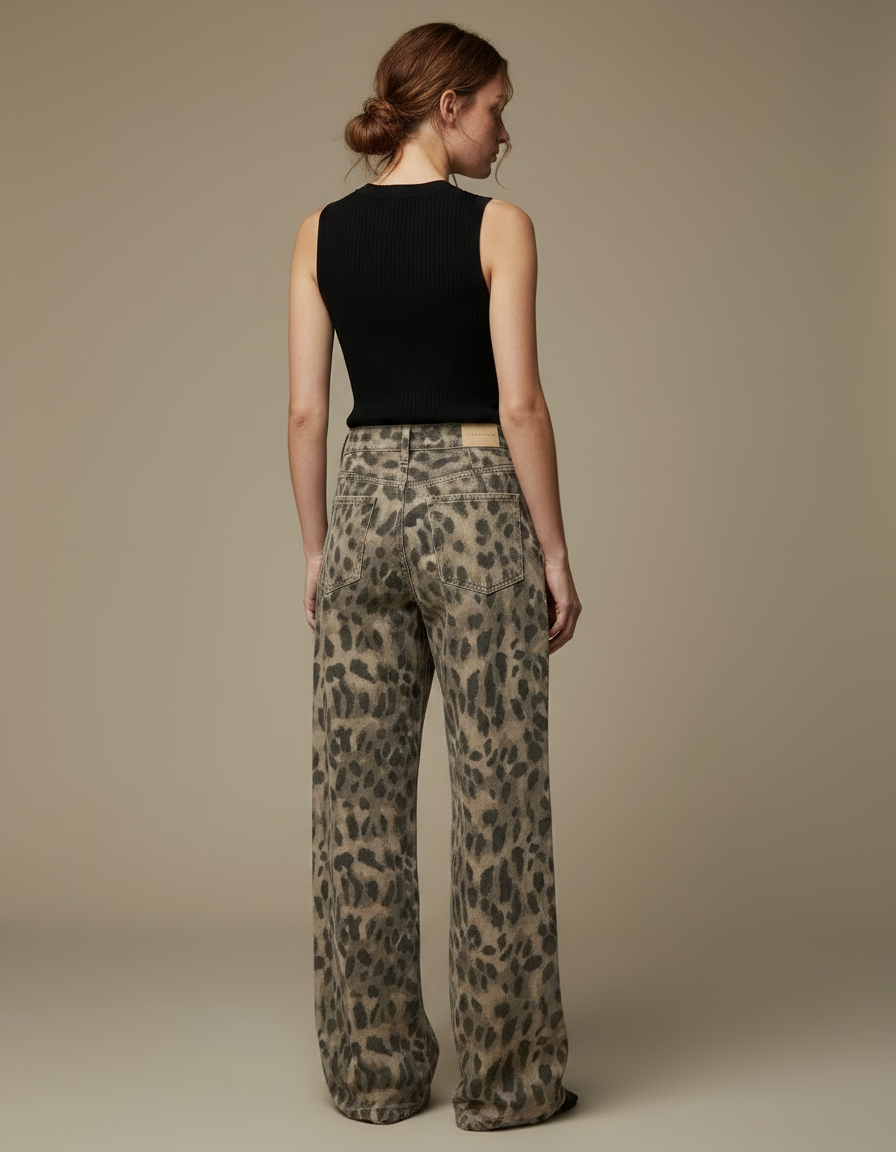 Pantalon Léopard Jean Ample Imprimé Lavé Vintage Streetwear - vue 2