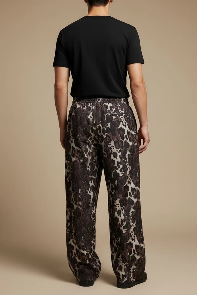 Pantalon Léopard Marron Imprimé Ample Décontracté Homme - Viscose - vue 2