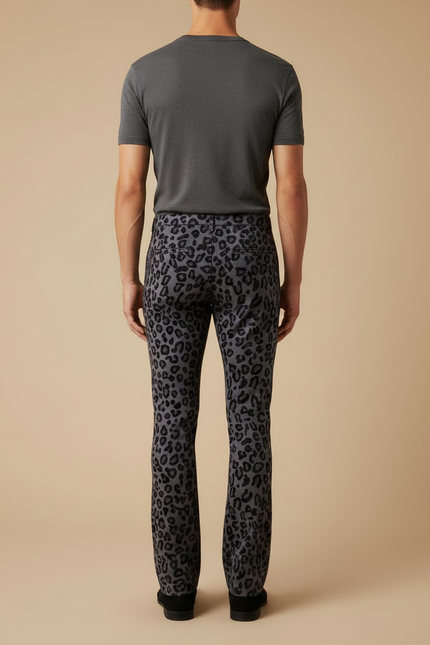 Pantalon Léopard Gris Évasé Imprimé Animal Homme - Maille - vue 2