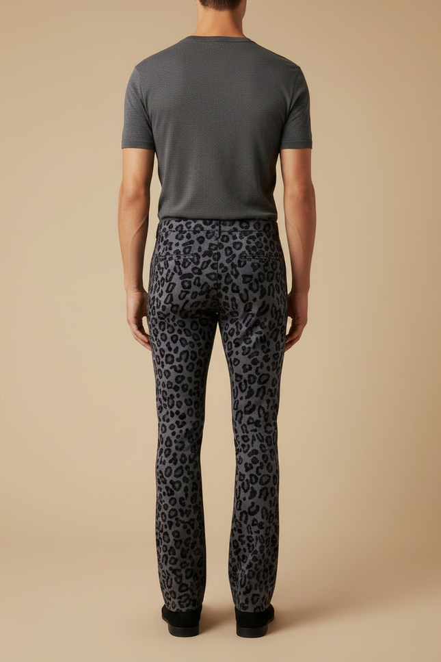 Pantalon Léopard Gris Évasé Imprimé Animal Homme - Maille - vue 2