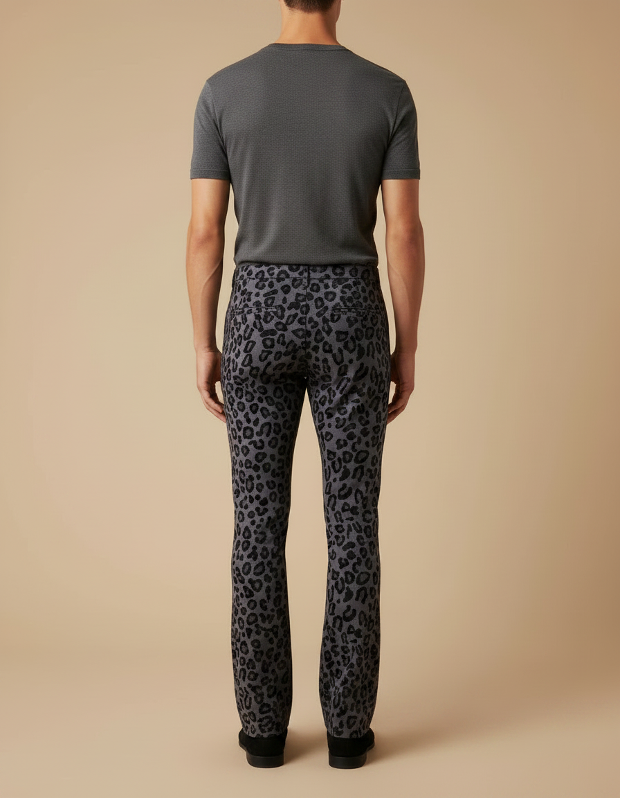 Pantalon Léopard Gris Évasé Imprimé Animal Homme - Maille - vue 2