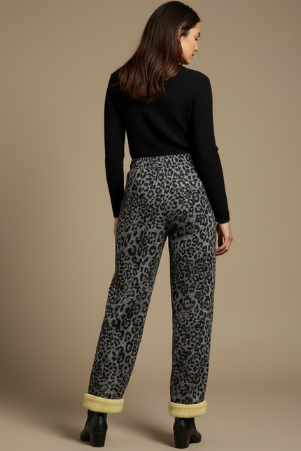 Pantalon Léopard Gris Ample Molletonné Doux - vue 2