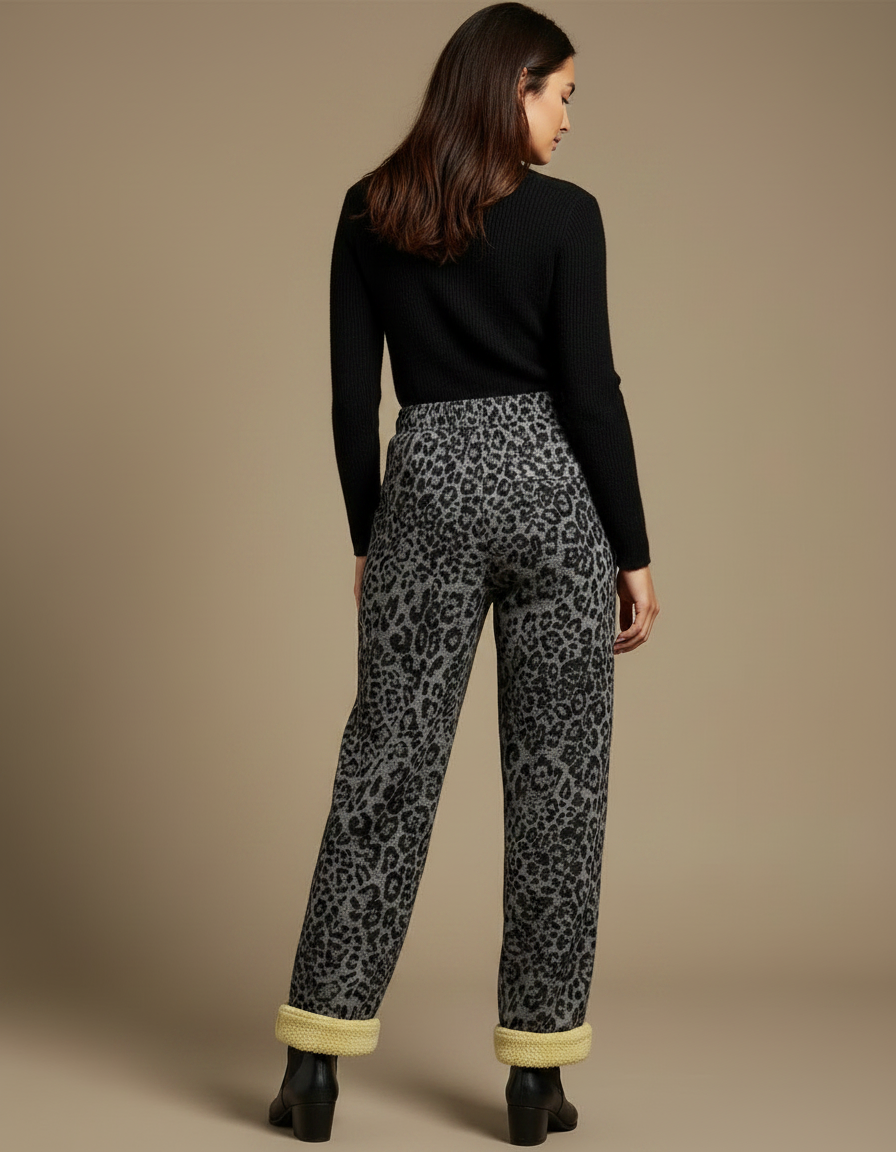 Pantalon Léopard Gris Ample Molletonné Doux - vue 2
