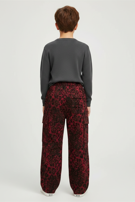 Pantalon Léopard Rouge Cargo Ample Enfant Imprimé - Molleton - vue 2