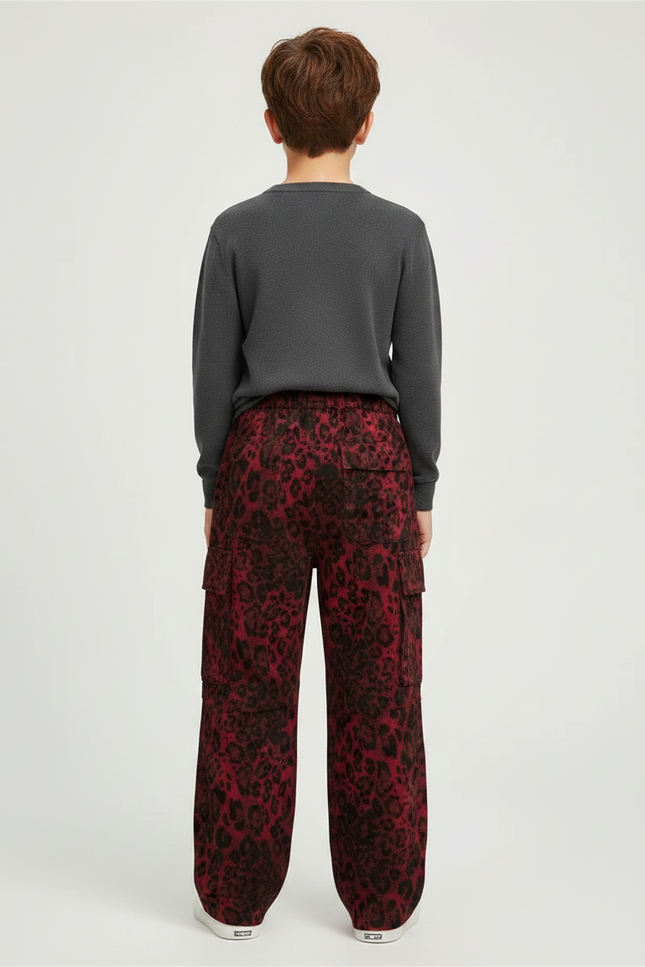 Pantalon Léopard Rouge Cargo Ample Enfant Imprimé - Molleton - vue 2