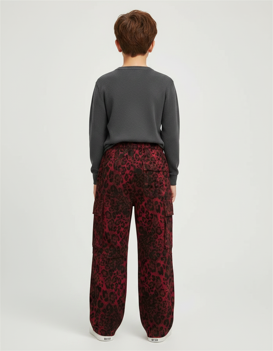 Pantalon Léopard Rouge Cargo Ample Enfant Imprimé - Molleton - vue 2