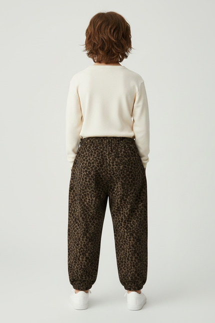 Pantalon Léopard Marron Ample Côtelé Enfant - Cordé - vue 2