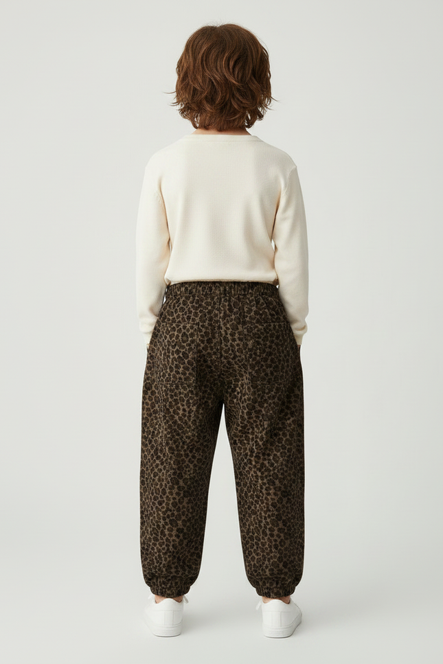 Pantalon Léopard Marron Ample Côtelé Enfant - Cordé - vue 2