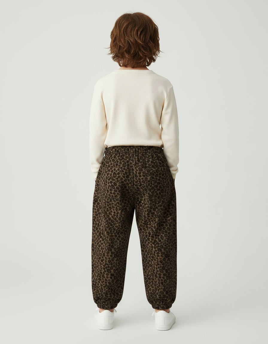 Pantalon Léopard Marron Ample Côtelé Enfant - Cordé - vue 2