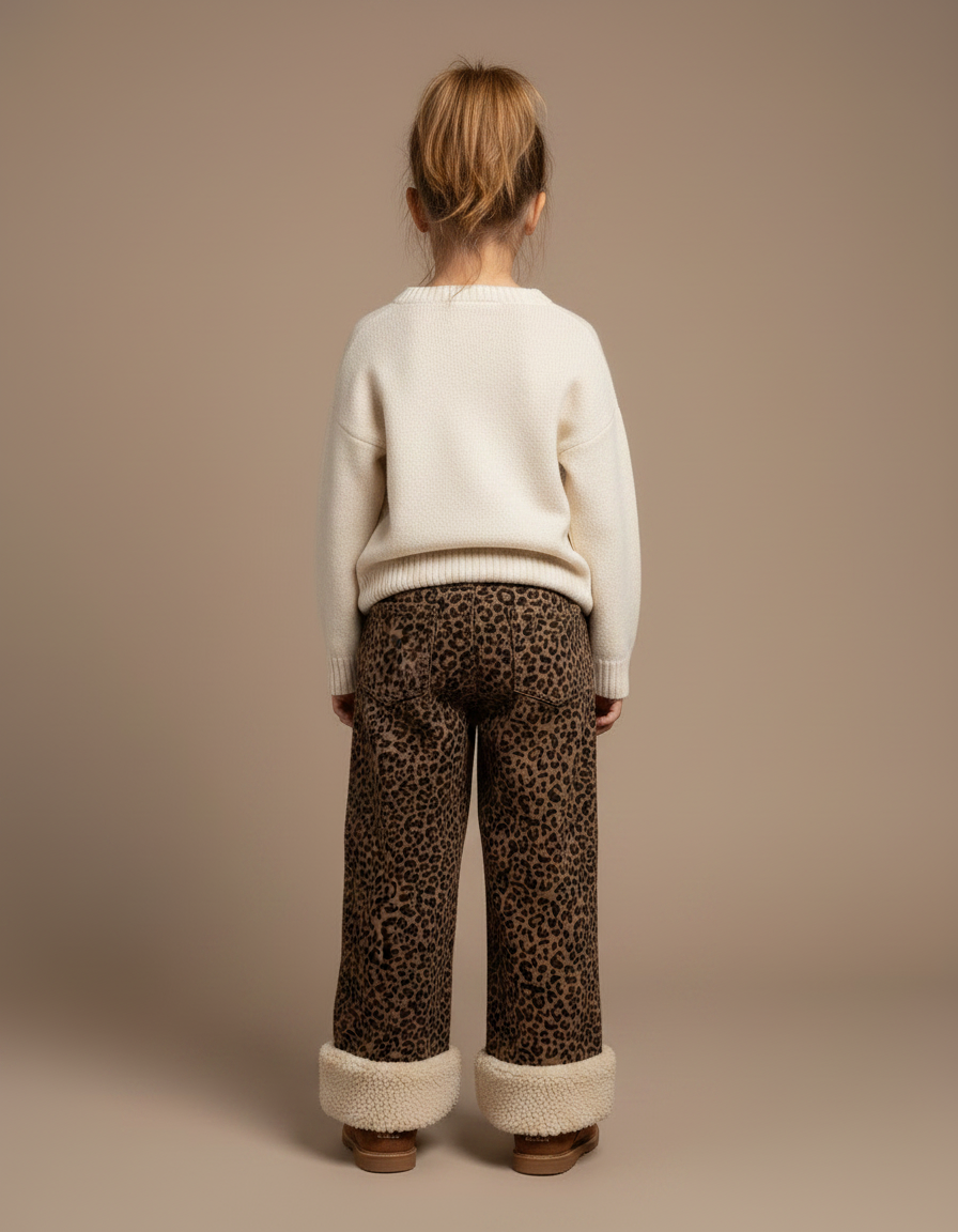 Pantalon Léopard Marron Imprimé Chaud Ample Enfant - Molleton - vue 2