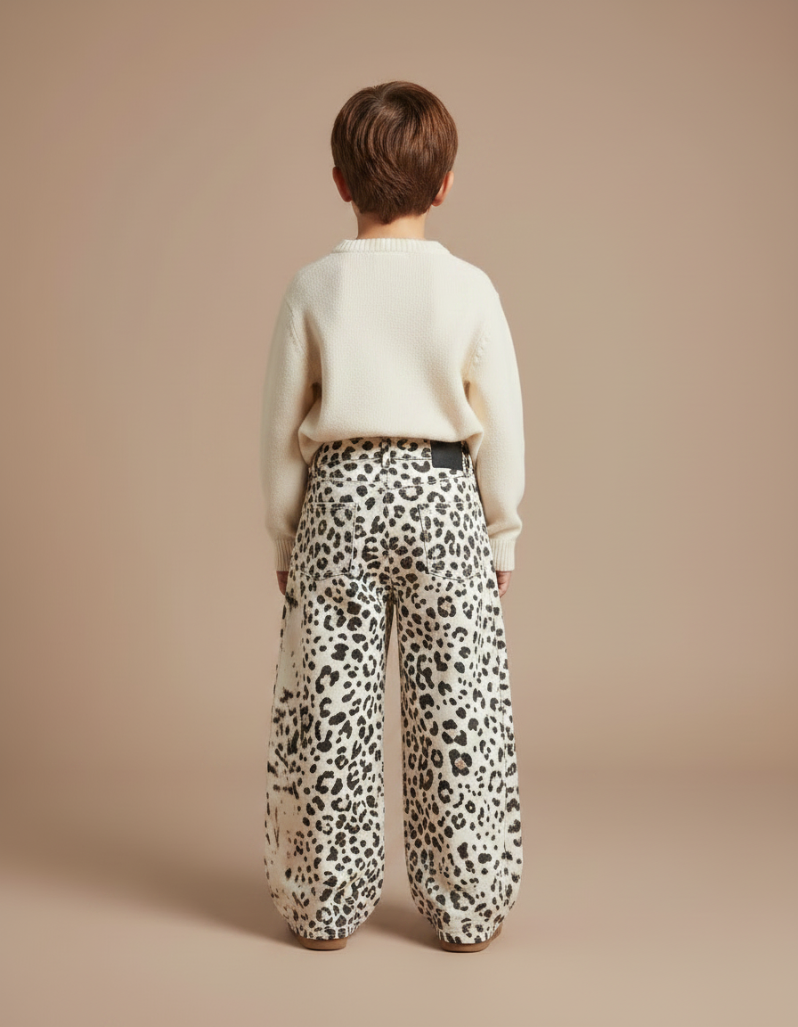 Pantalon Léopard Ample Imprimé Beige Décontracté Enfant - Jean - vue 2