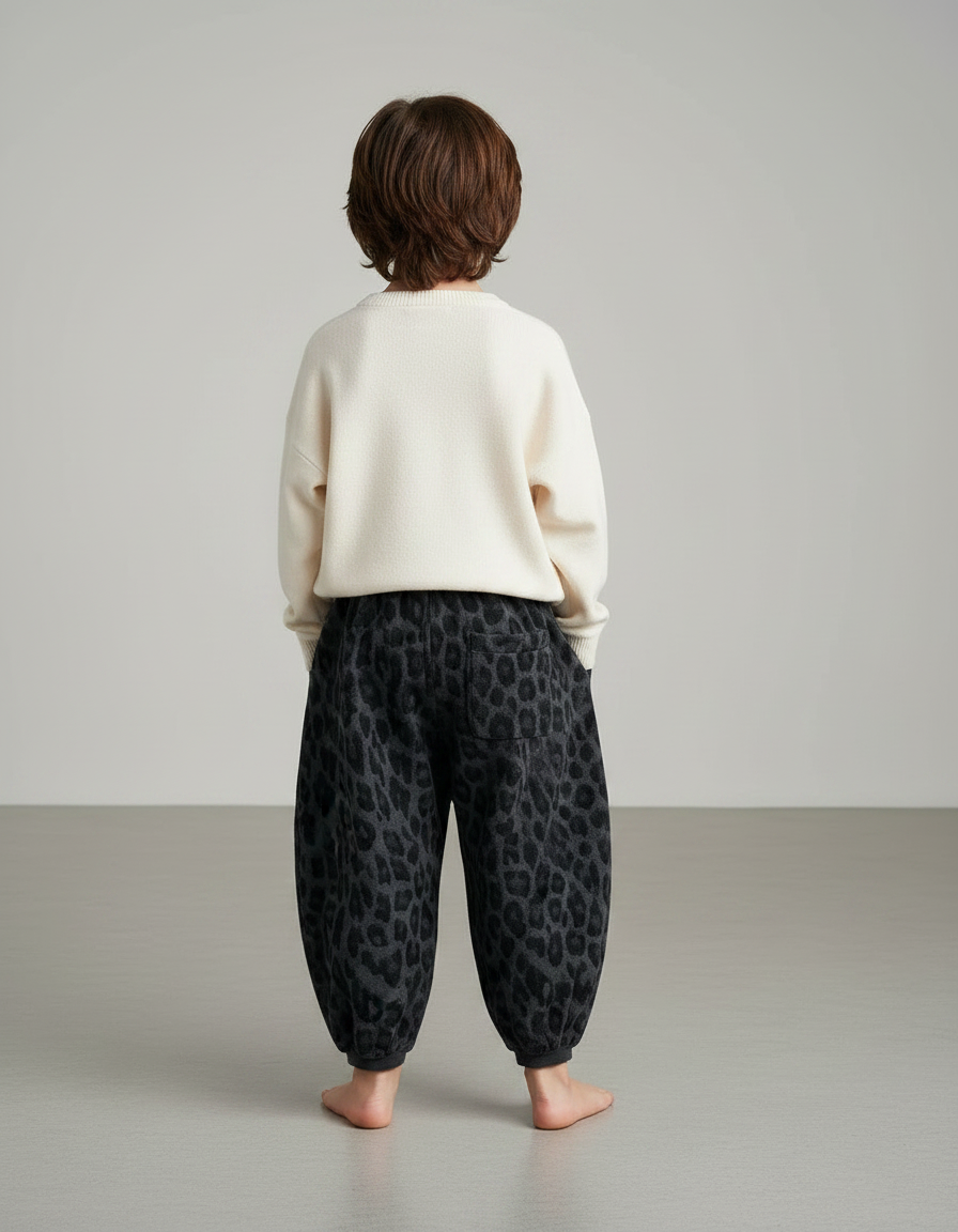 Pantalon Léopard Ample Molletonné Gris Enfant - Imprimé - vue 2