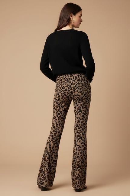 Pantalon Léopard Évasé Imprimé Marron Confortable - Maille - vue 2