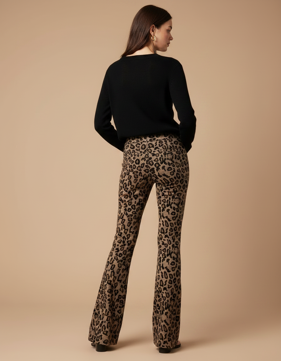 Pantalon Léopard Évasé Imprimé Marron Confortable - Maille - vue 2