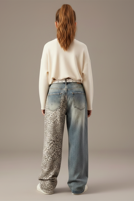 Pantalon Léopard Ample Gris Imprimé Délavé Déchiré - Jean - vue 2