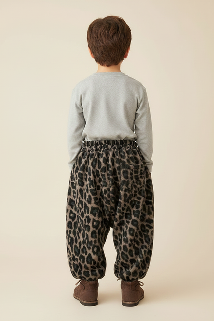 Pantalon Léopard Marron Ample Doux Épais Garçon - Imprimé Molleton - vue 2