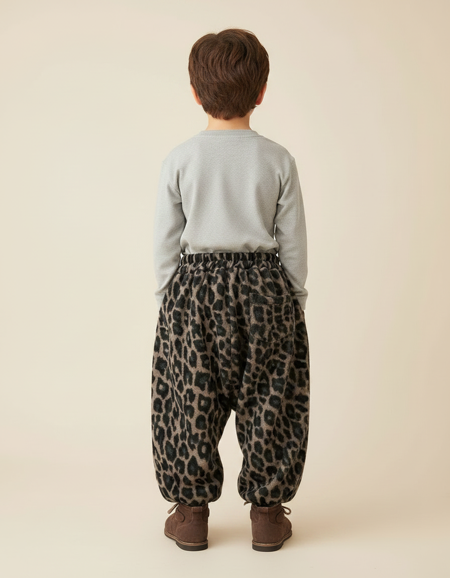 Pantalon Léopard Marron Ample Doux Épais Garçon - Imprimé Molleton - vue 2