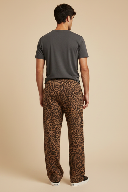 Pantalon Léopard Homme Imprimé Ample Décontracté Marron - Molleton - vue 2