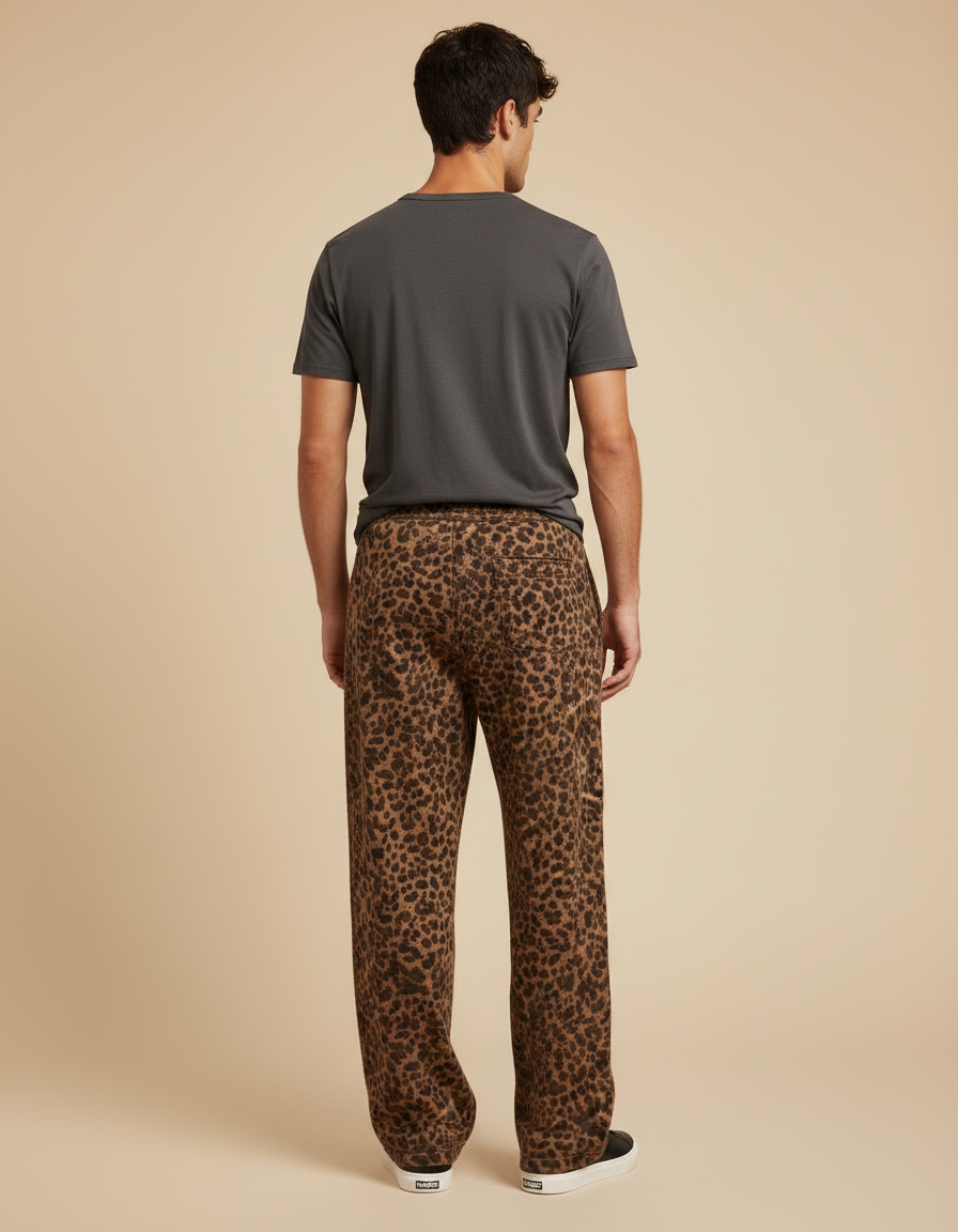 Pantalon Léopard Homme Imprimé Ample Décontracté Marron - Molleton - vue 2