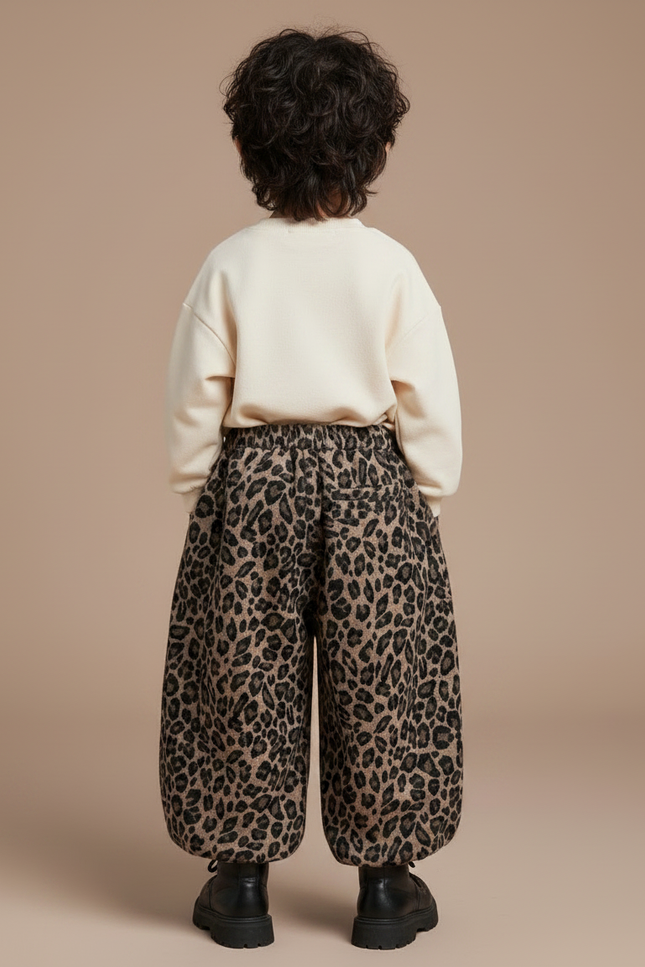 Pantalon Léopard Ample Marron Enfant Molletonné Confortable - vue 2