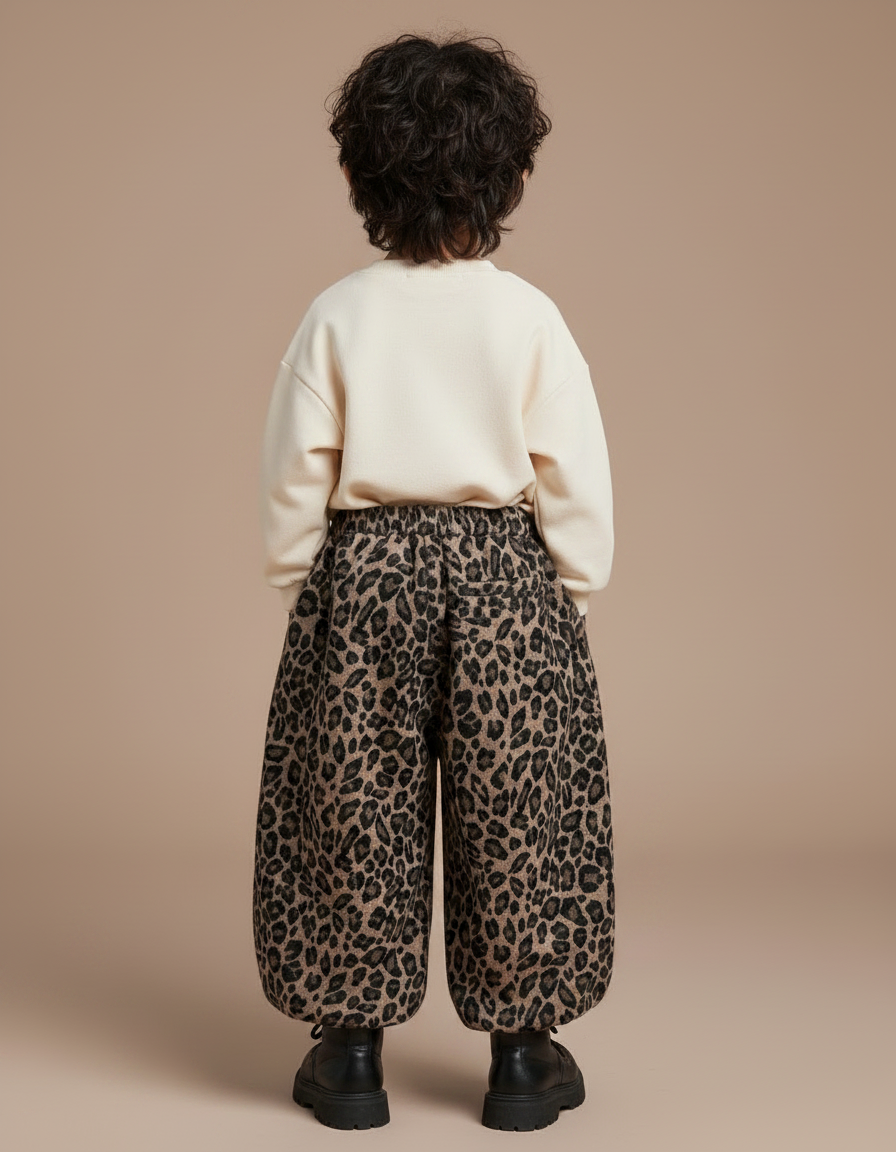 Pantalon Léopard Ample Marron Enfant Molletonné Confortable - vue 2