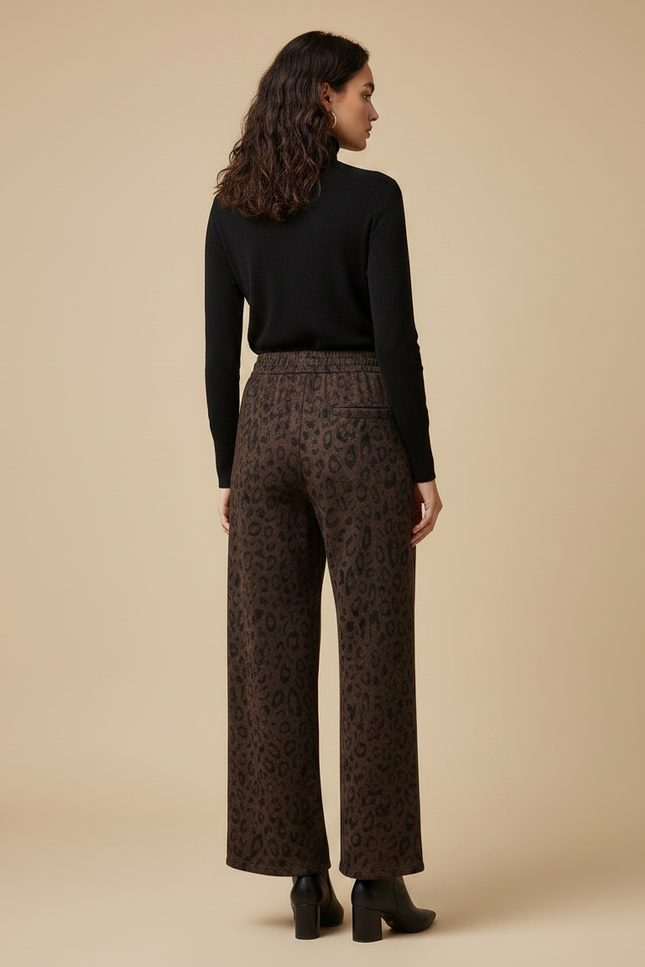 Pantalon Léopard Marron Ample Fluide Épais - Molleton - vue 2