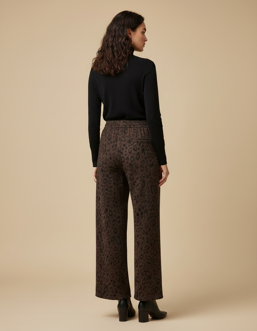 Pantalon Léopard Marron Ample Fluide Épais - Molleton - vue 2