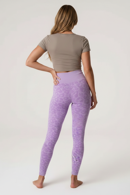 Pantalon Léopard Violet Sans Couture Imprimé Animal Fitness - Maille - vue 2