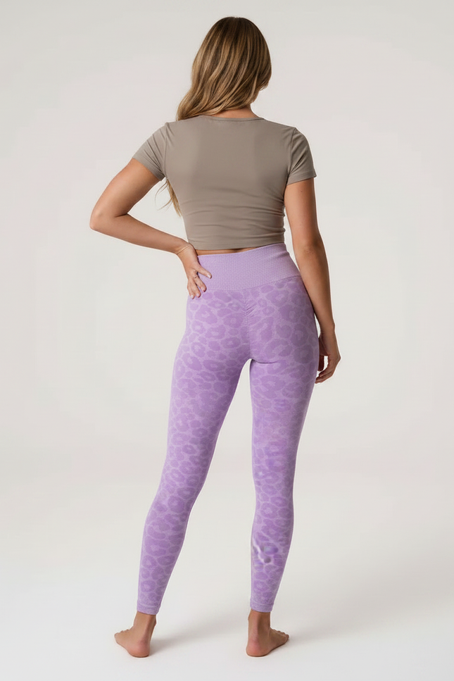 Pantalon Léopard Violet Sans Couture Imprimé Animal Fitness - Maille - vue 2
