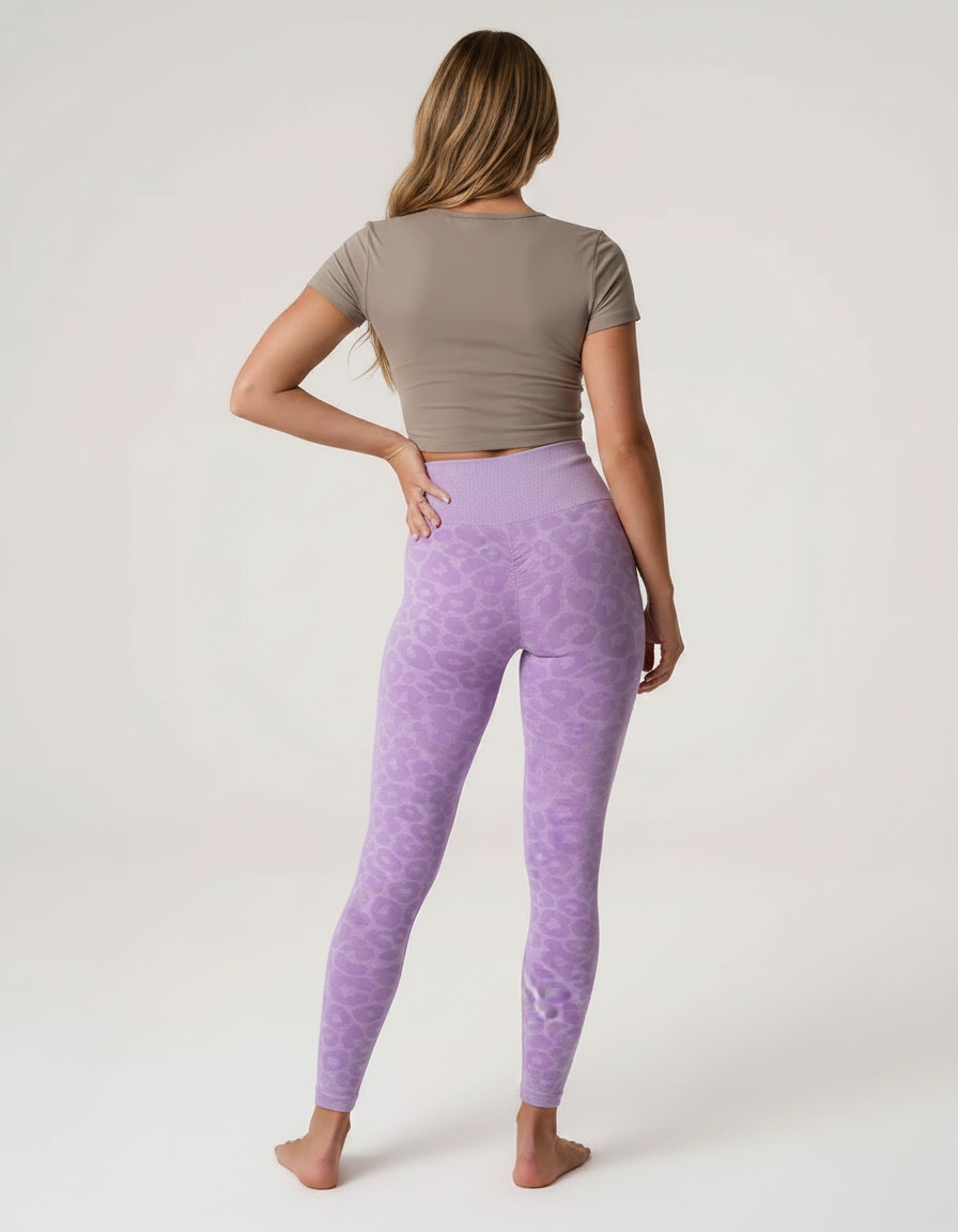 Pantalon Léopard Violet Sans Couture Imprimé Animal Fitness - Maille - vue 2