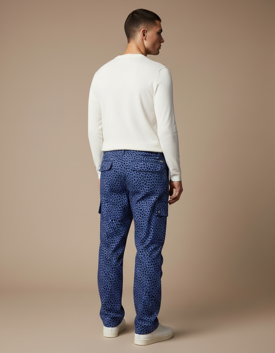 Pantalon Léopard Bleu Décontracté Cargo Homme - Toile - vue 2