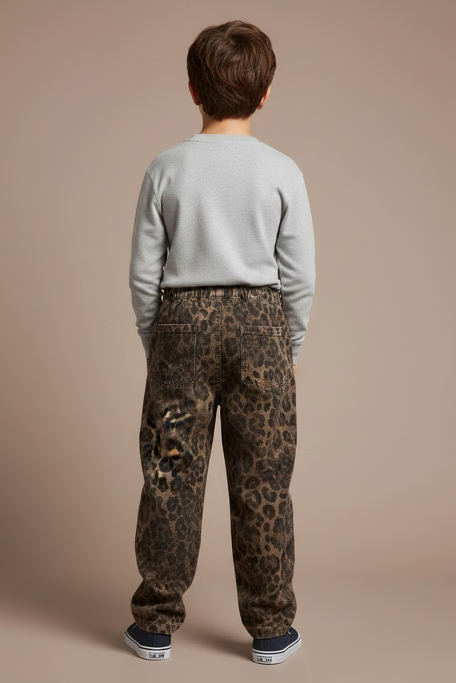 Pantalon Léopard Ample Imprimé Marron Décontracté Enfant - Molleton - vue 2