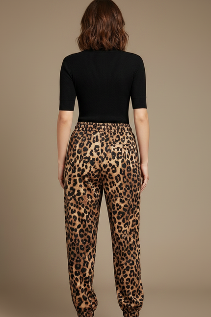 Pantalon Léopard Ample Imprimé Taille Haute Décontracté - Viscose - vue 2