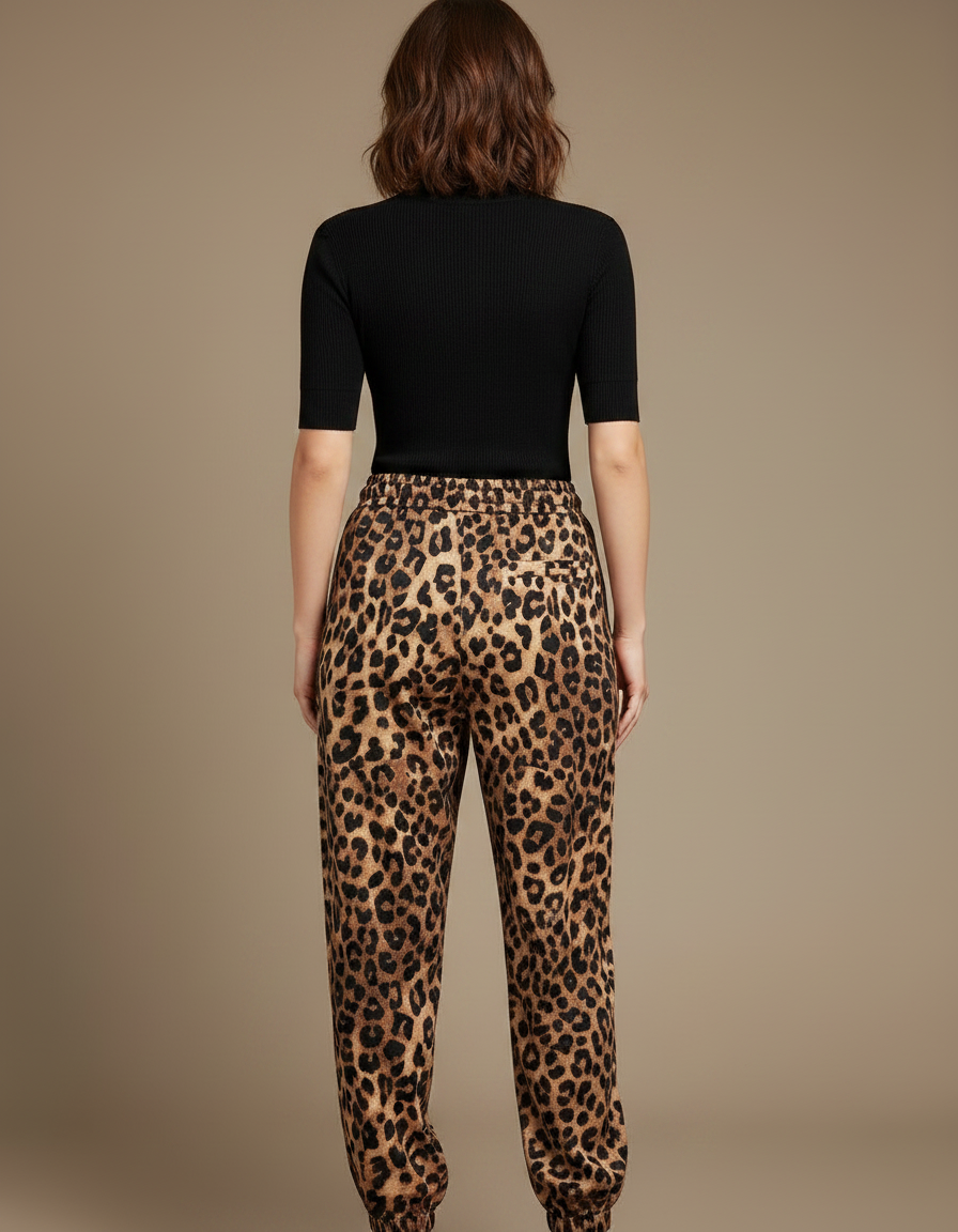 Pantalon Léopard Ample Imprimé Taille Haute Décontracté - Viscose - vue 2