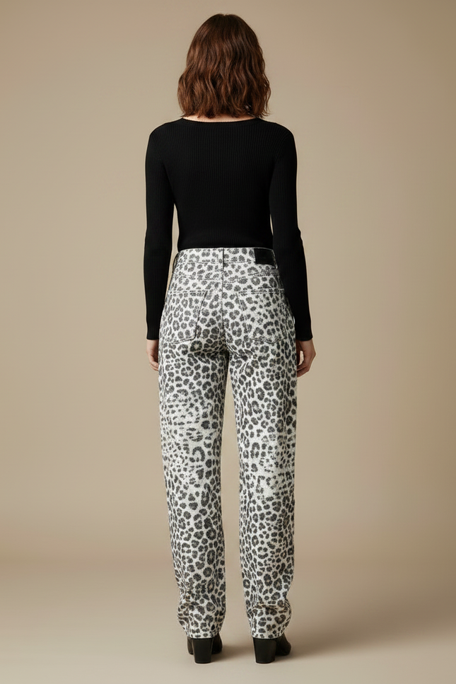 Pantalon Léopard Gris Délavé Ample Clouté Femme - Jean - vue 2