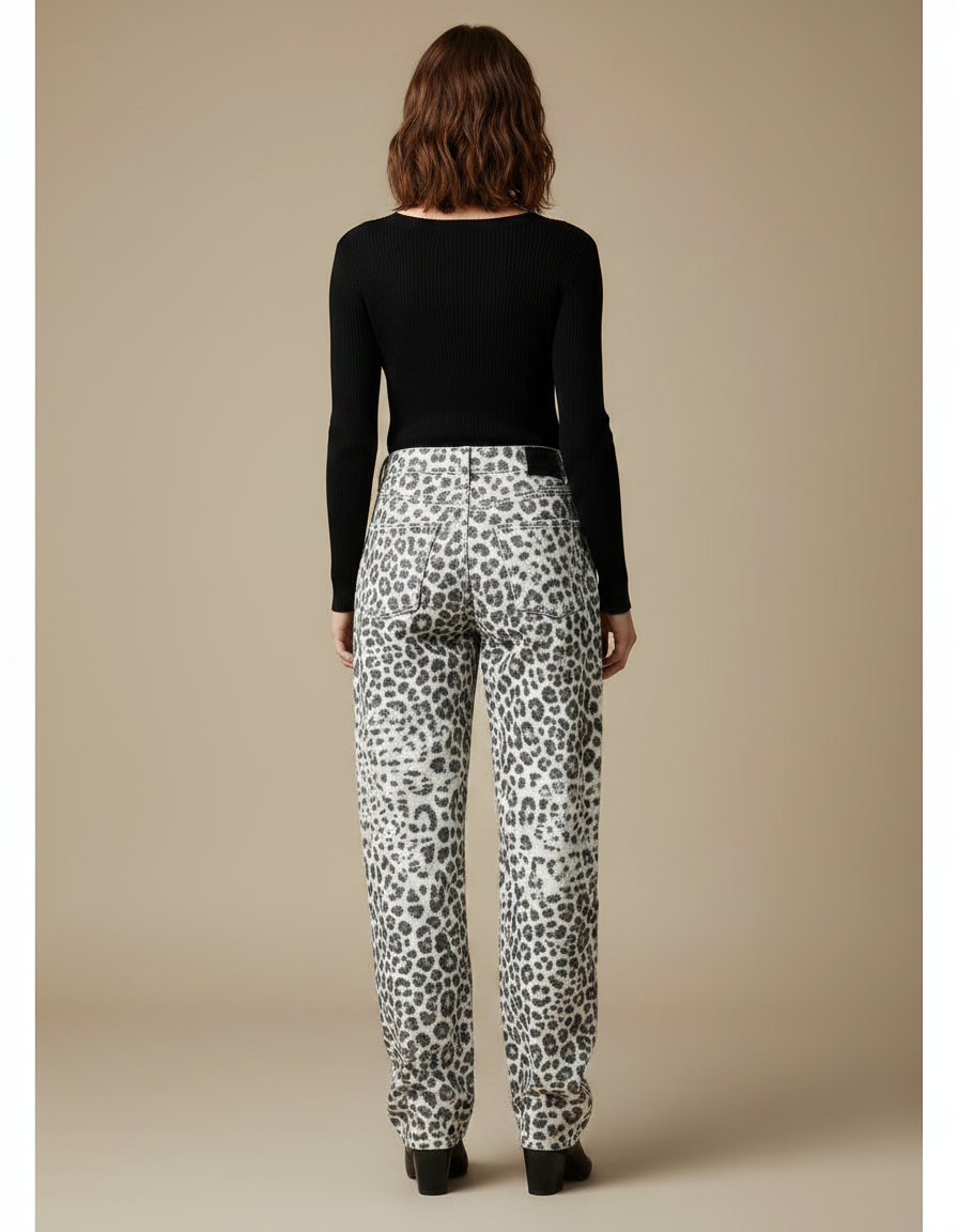 Pantalon Léopard Gris Délavé Ample Clouté Femme - Jean - vue 2