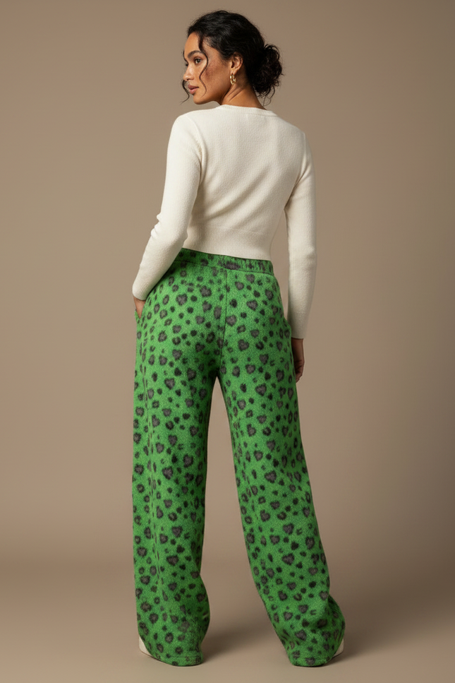 Pantalon Léopard Vert Ample Doux Motif Cœurs - Molleton - vue 2