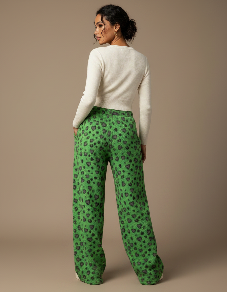 Pantalon Léopard Vert Ample Doux Motif Cœurs - Molleton - vue 2
