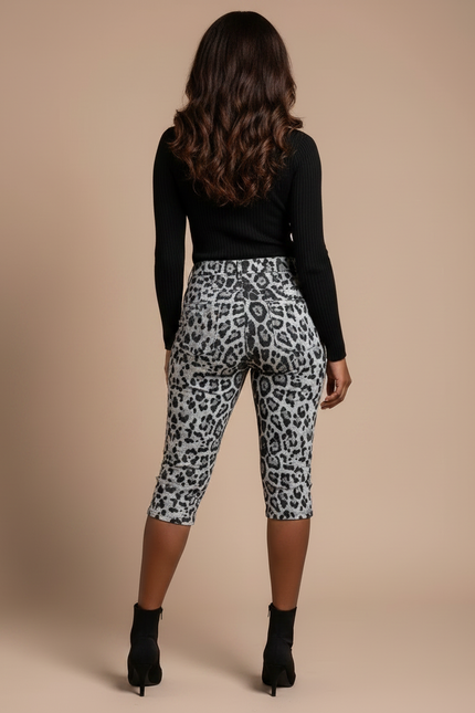 Pantalon Léopard Cropped Moulant Gris Imprimé Animal - Maille - vue 2