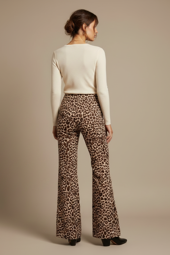 Pantalon Léopard Évasé Imprimé Taille Haute Élégant - Maille - vue 2