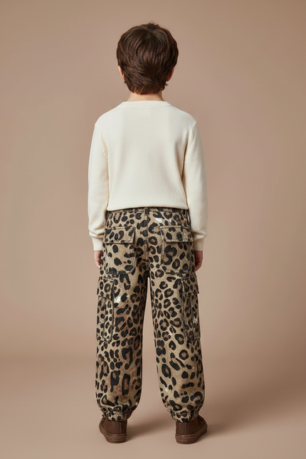 Pantalon Léopard Cargo Ample Enfant Marron Imprimé - Toile - vue 2