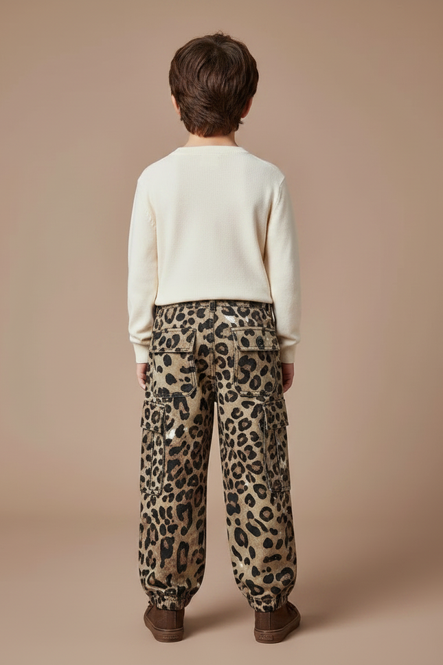 Pantalon Léopard Cargo Ample Enfant Marron Imprimé - Toile - vue 2