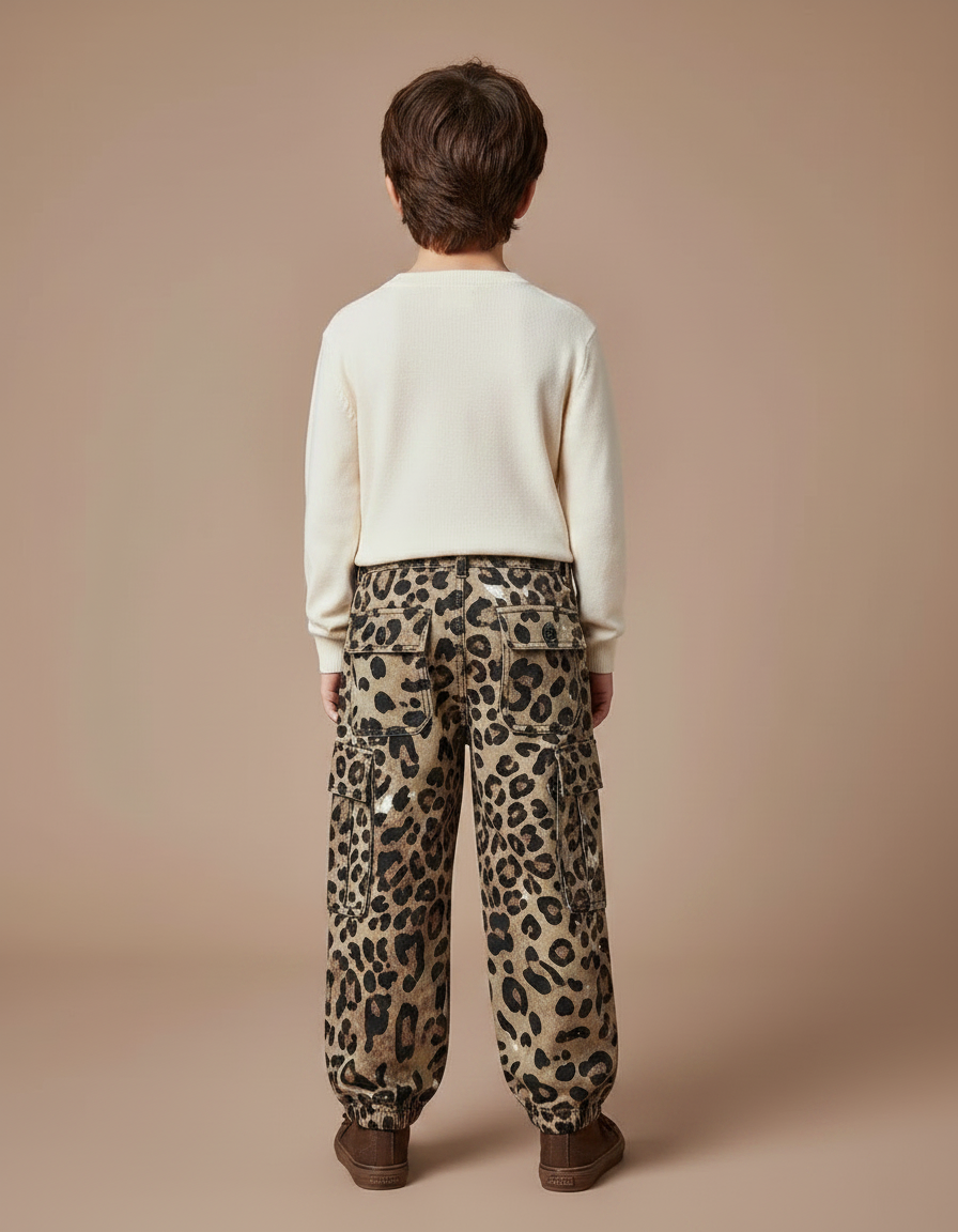 Pantalon Léopard Cargo Ample Enfant Marron Imprimé - Toile - vue 2