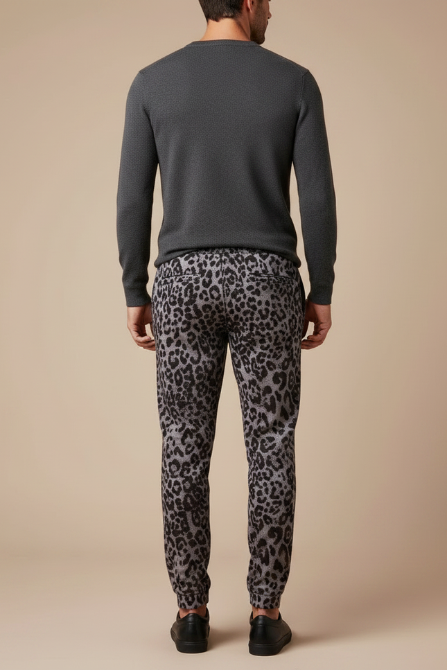 Pantalon Léopard Gris Ample Imprimé Homme - Molleton - vue 2