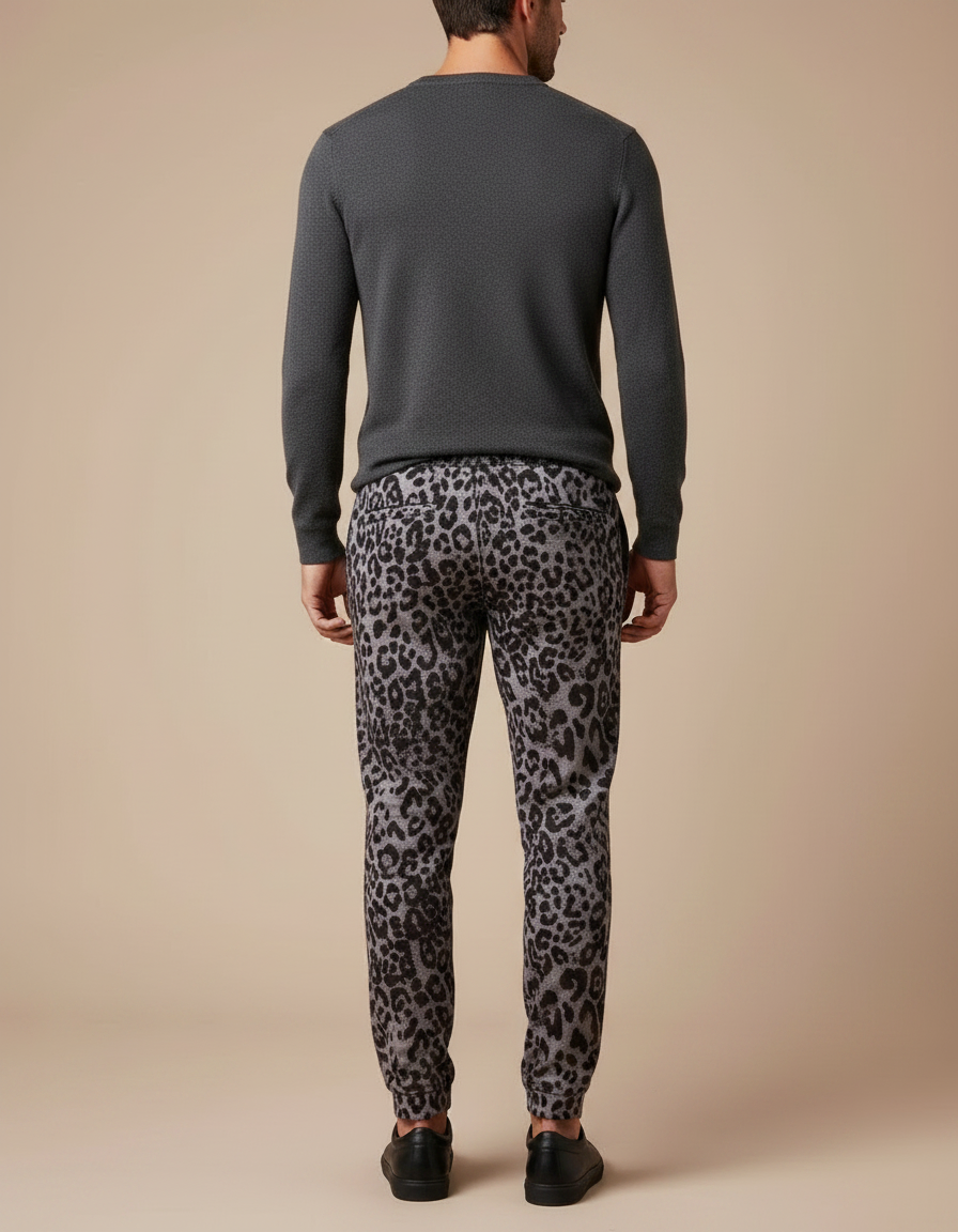 Pantalon Léopard Gris Ample Imprimé Homme - Molleton - vue 2