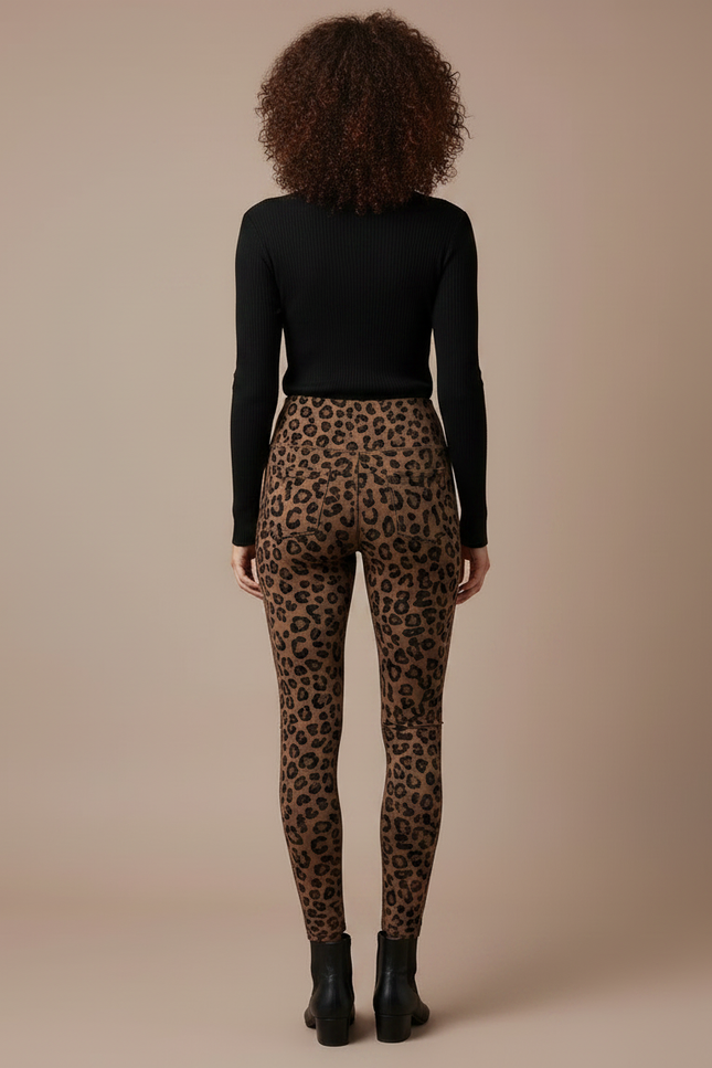 Pantalon Léopard Marron Imprimé Taille Haute Slim Fit - Maille - vue 2